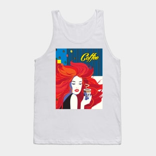 Beautiful Fashion Woman with Coffee Cup. Pop Art Trendy Style Illustration, Art Work Contemporary Art Tank Top